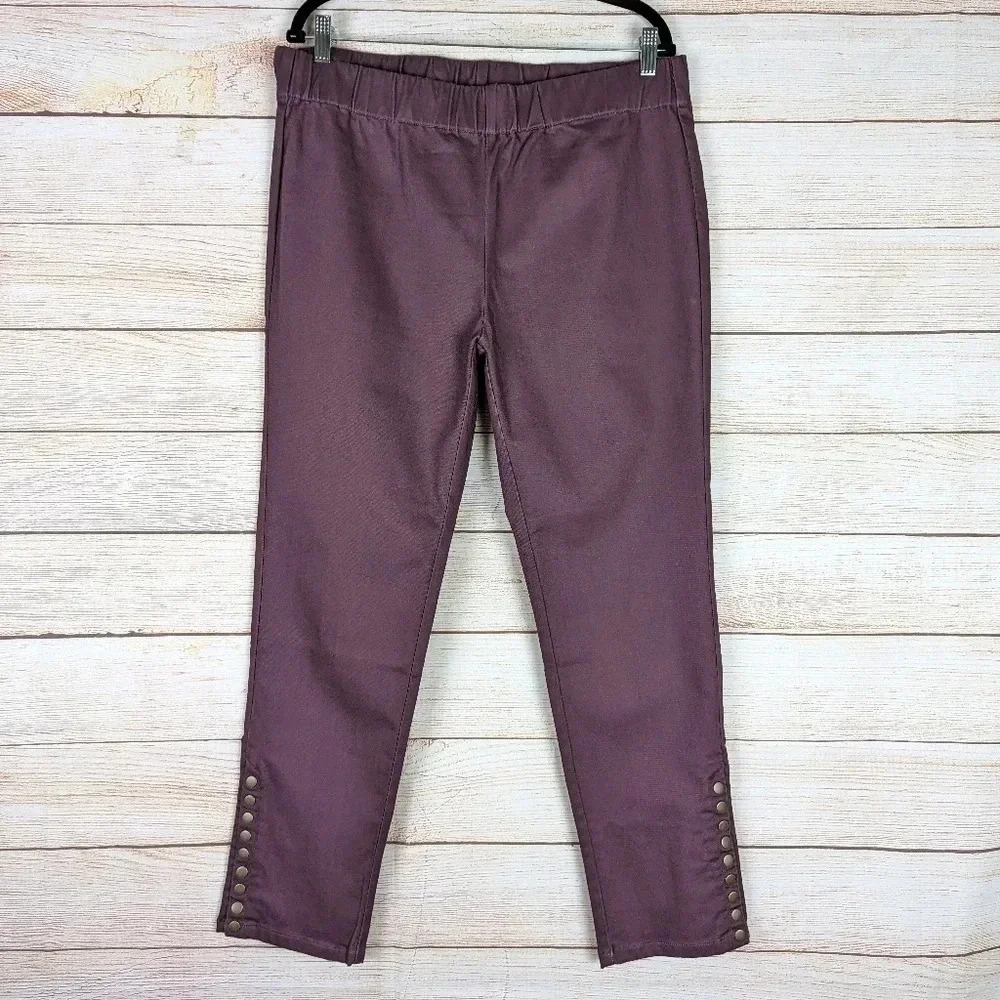 Soft Surroundings Size PL Slim St Ankle Pullon Pants Burgundy Snap Button Ankle